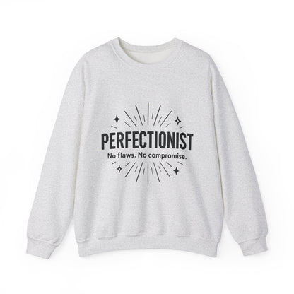 Men's Perfectionist Sweatshirt, Bold No Flaws No Compromise Design, Clean Look Funny Gift for Him, Minimal Black Graphic Pullover