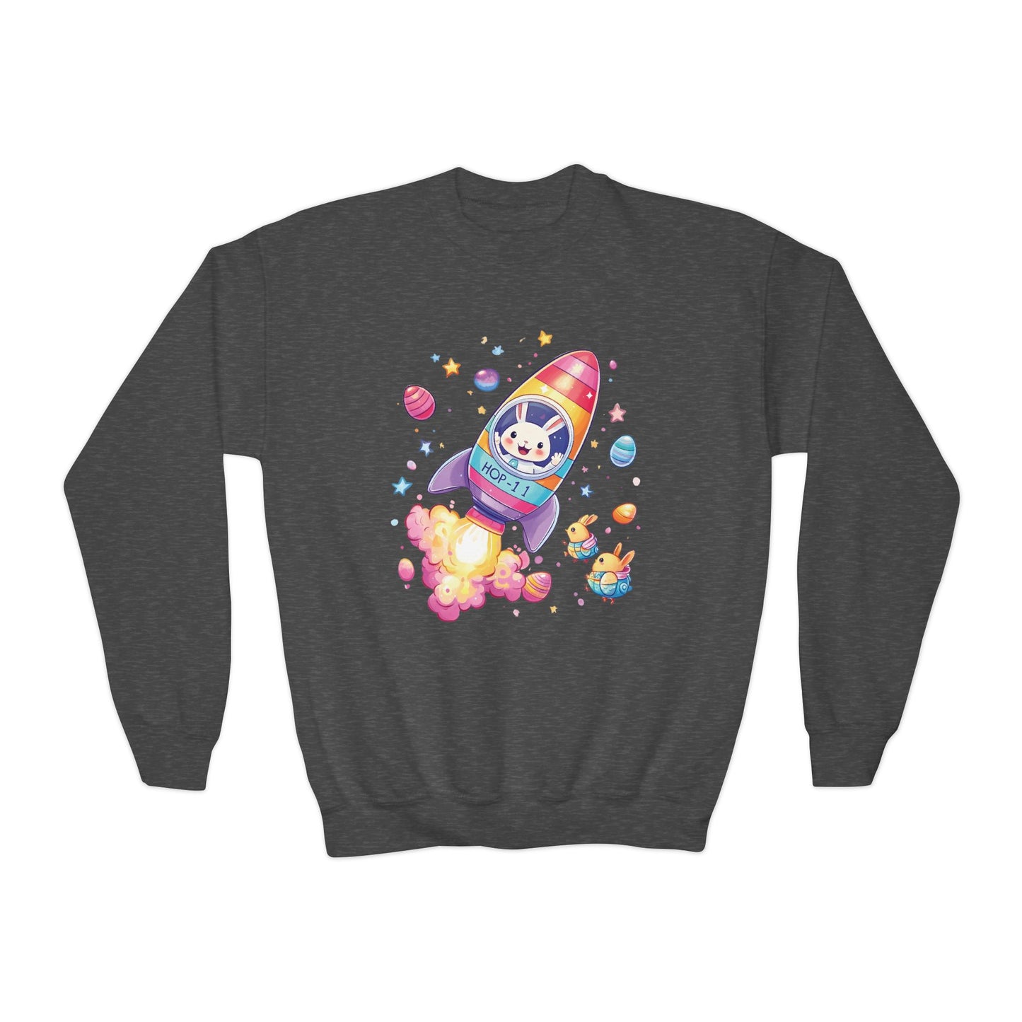 Astronaut Easter Bunny Youth Sweatshirt - Cute Rocket Bunny Design, Space Adventure Spring Shirt, Fun Holiday Gift for Kids