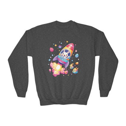 Astronaut Easter Bunny Youth Sweatshirt - Cute Rocket Bunny Design, Space Adventure Spring Shirt, Fun Holiday Gift for Kids