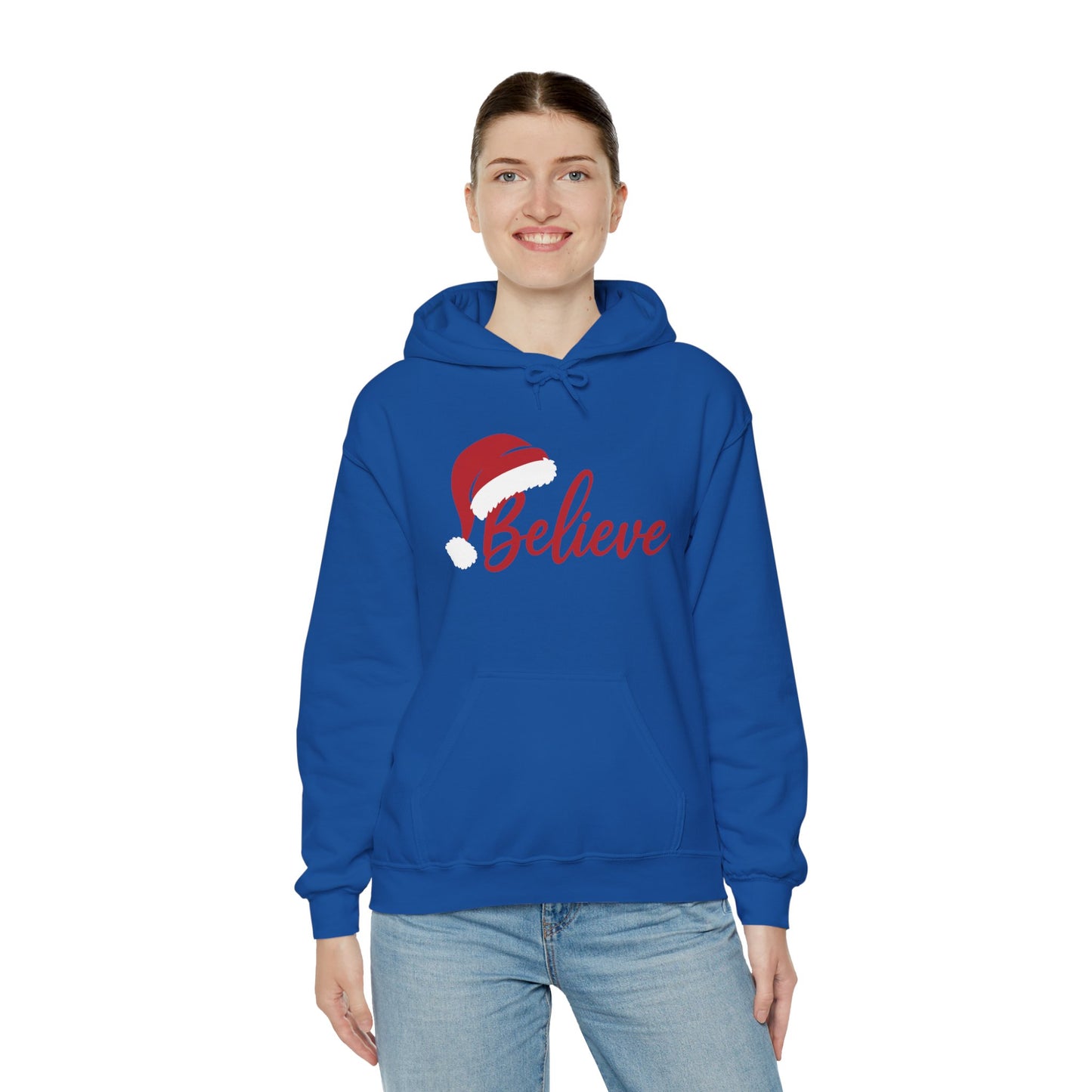 Believe Christmas Women's Hoodie, Minimal Santa Hat Holiday Sweatshirt for Women