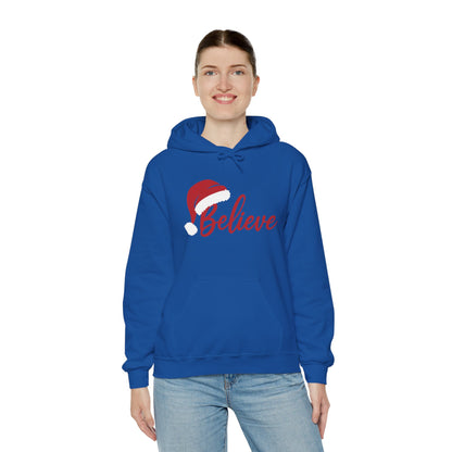 Believe Christmas Women's Hoodie, Minimal Santa Hat Holiday Sweatshirt for Women