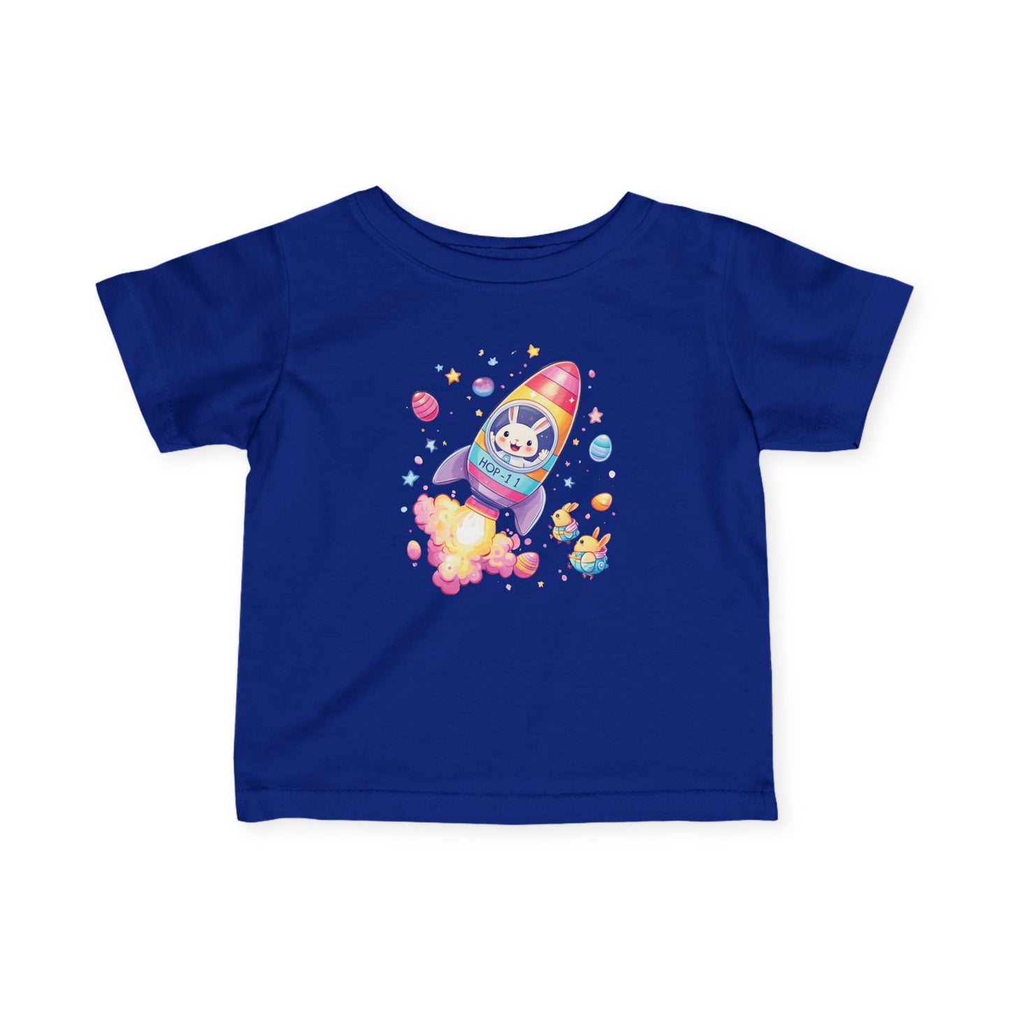 Easter Astronaut Bunny Infant Tee - Cute Rocket Bunny and Eggs Design, Fun Space Baby Shirt for 6-24 Months, Spring Holiday Outfit