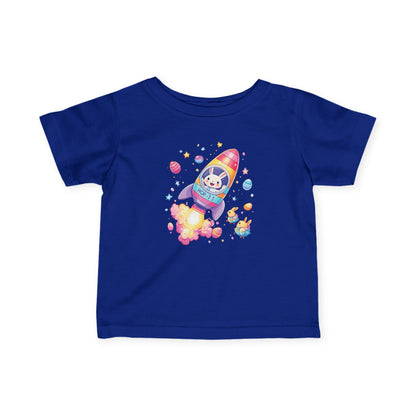 Easter Astronaut Bunny Infant Tee - Cute Rocket Bunny and Eggs Design, Fun Space Baby Shirt for 6-24 Months, Spring Holiday Outfit