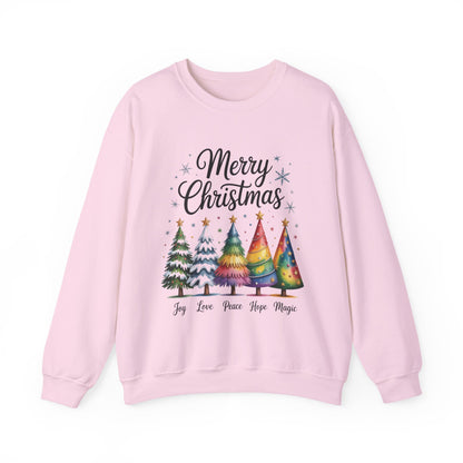 Merry Christmas Women's Sweatshirt, Joy Love Peace Hope Magic Pullover, Women's Heavy Blend™ Crewneck Sweatshirt