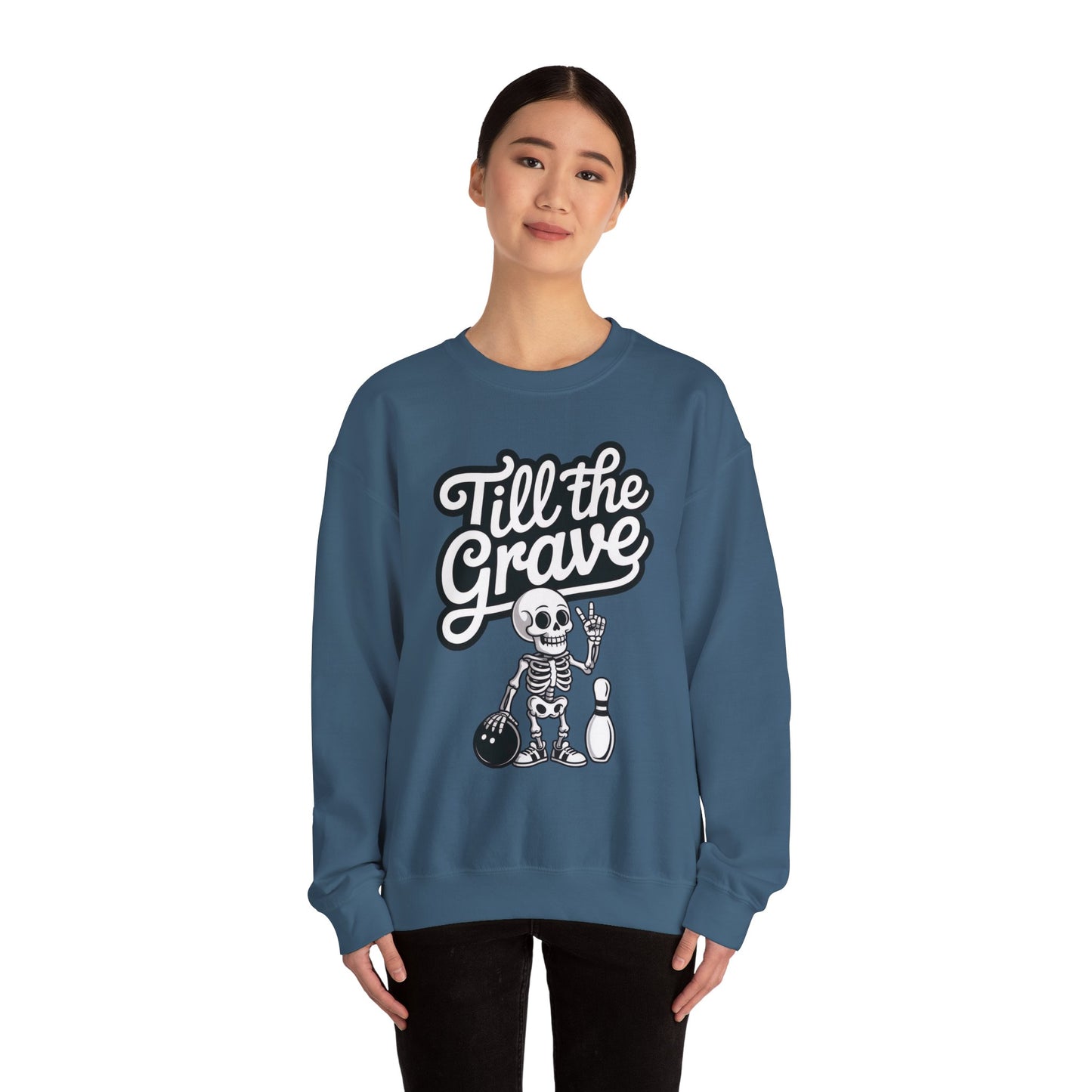 Funny Skeleton Bowling Sweatshirt, Womens Crewneck, Halloween Gift, Casual Wear, Till the Grave Sweatshirt, Bowling Lover Apparel