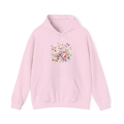 Floral Comfort Hoodie, Cozy Sweatshirt for Women, Spring Fashion, Gift for Her, Casual Everyday Wear, Soft Pastel Flower Print Sweatshirt