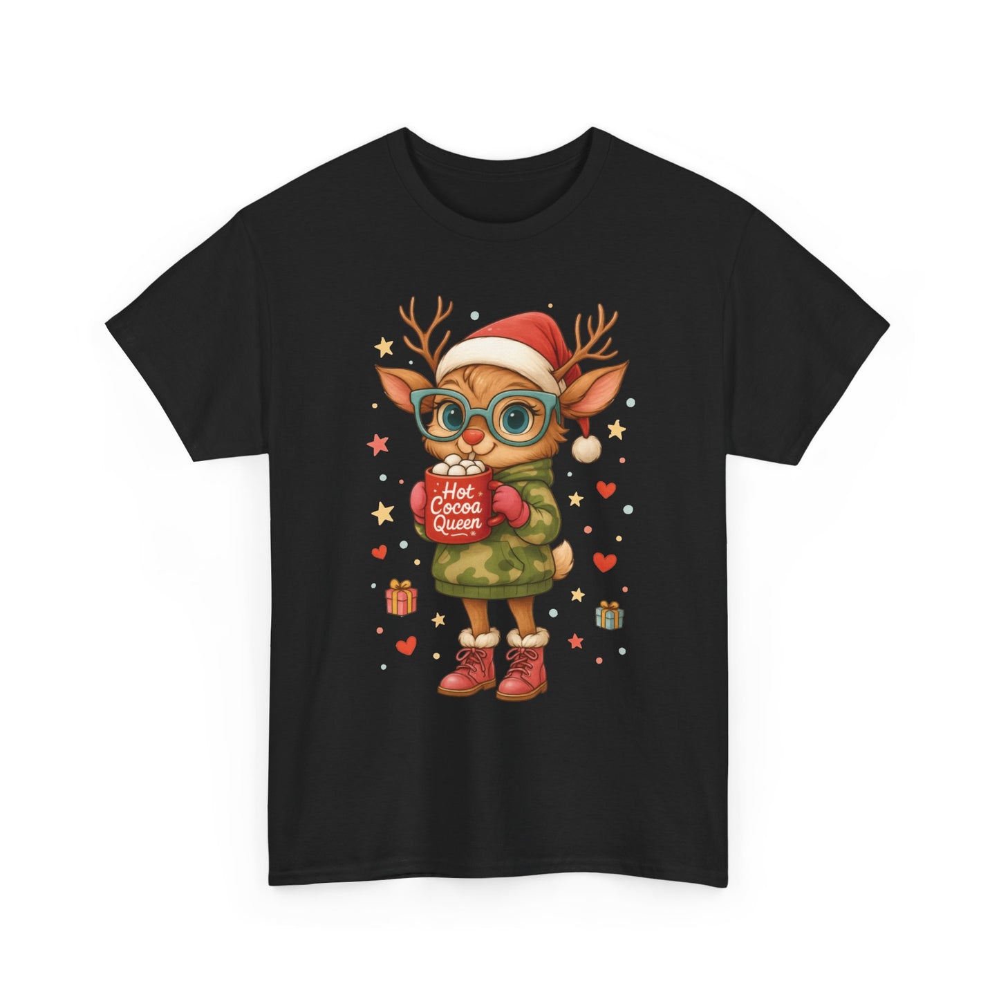 Hot Cocoa Queen Christmas T-Shirt, Cute Holiday Reindeer Tee for Women