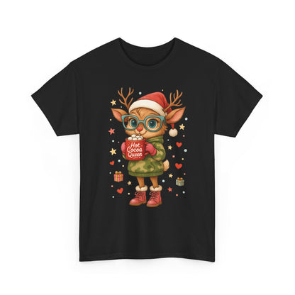 Hot Cocoa Queen Christmas T-Shirt, Cute Holiday Reindeer Tee for Women