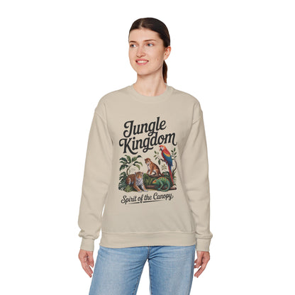 Jungle Kingdom Womens Sweatshirt, Cozy Jungle Crewneck, Nature Lover Gift, Wildlife Artwork, Eco-Conscious Apparel, Animal Enthusiast Clothing