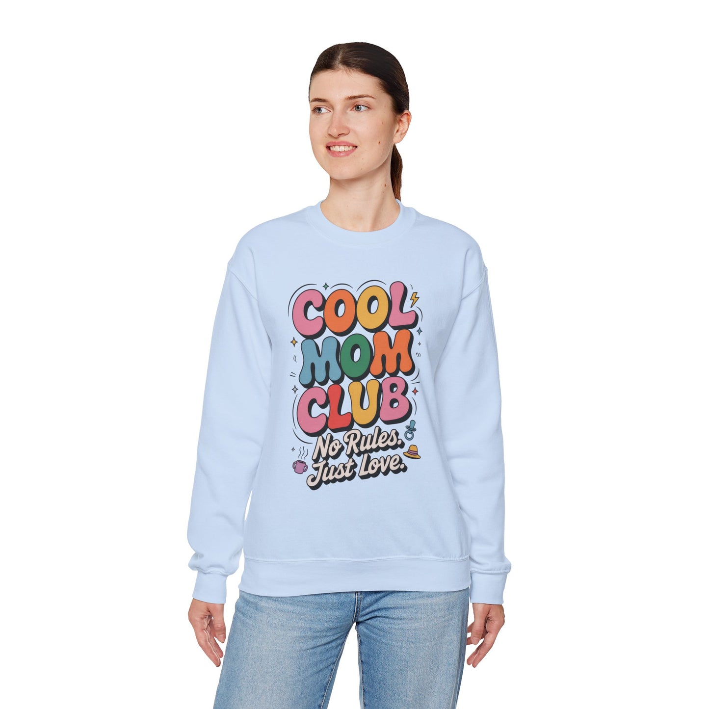 Cool Mom Club Sweatshirt, Gift for Moms, Mother's Day, No Rules Just Love, Retro Colorful Unisex Heavy Blend Crewneck
