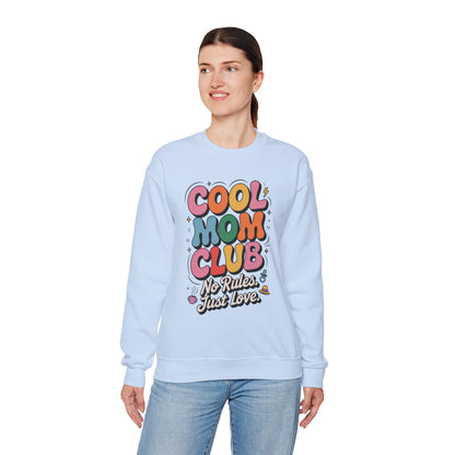 Cool Mom Club Sweatshirt, Gift for Moms, Mother's Day, No Rules Just Love, Retro Colorful Unisex Heavy Blend Crewneck