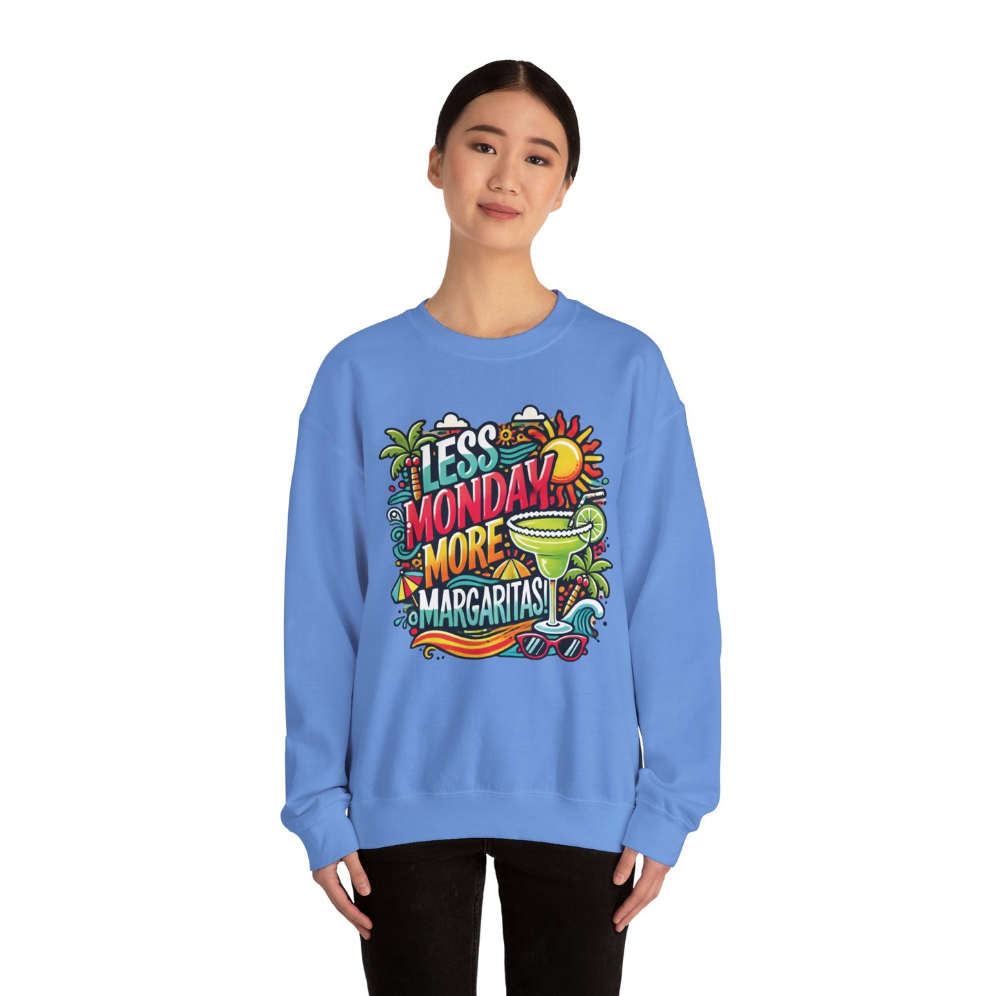Less Monday More Margaritas Crewneck Sweatshirt, Funny Summer Unisex Beach Vibes Pullover, Fun Unisex Crewneck, Summer Parties Sweatshirt