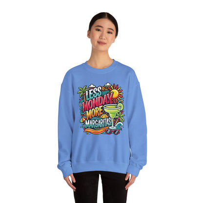Less Monday More Margaritas Crewneck Sweatshirt, Funny Summer Unisex Beach Vibes Pullover, Fun Unisex Crewneck, Summer Parties Sweatshirt