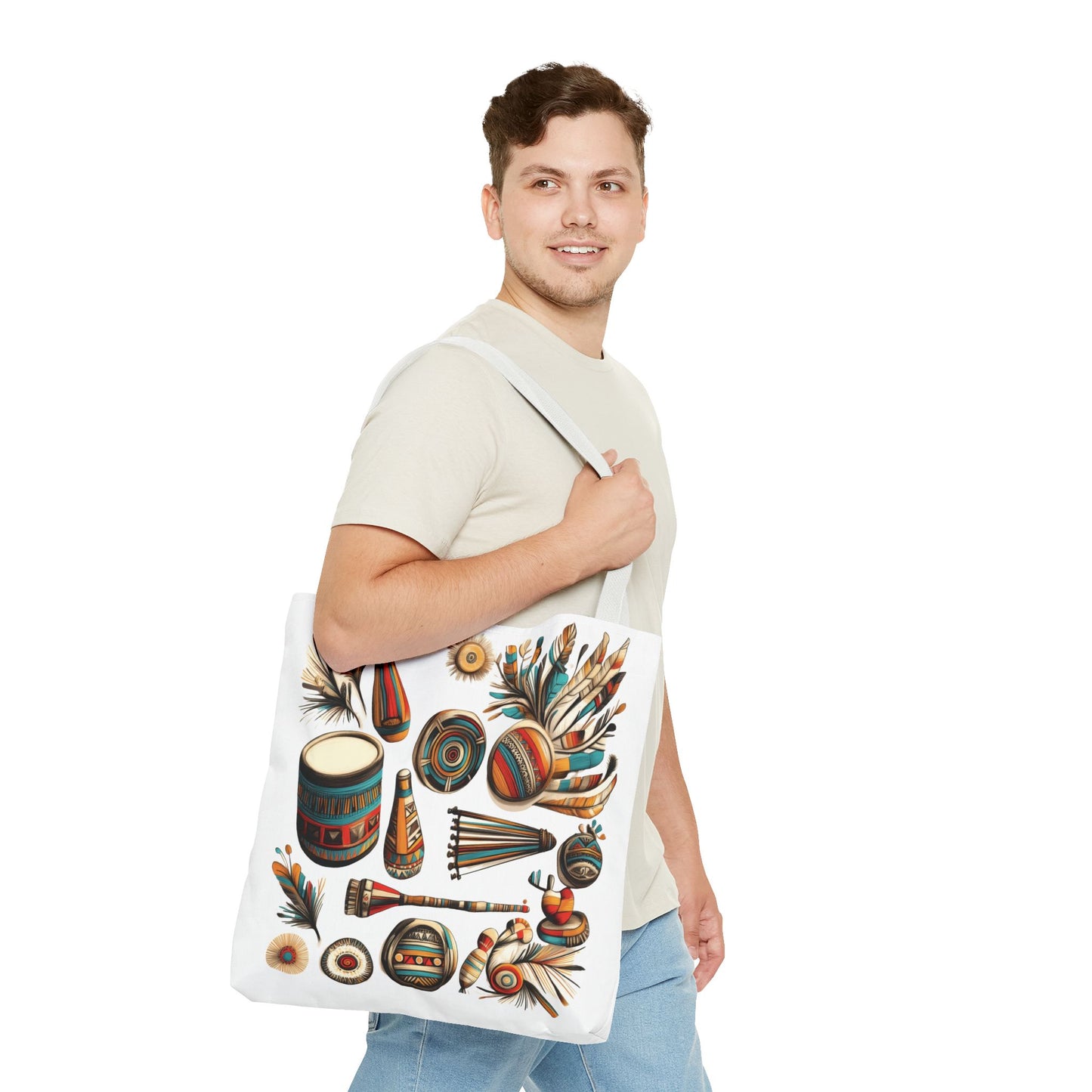 Boho Tribal Music Tote Bag, Ethnic Percussion Instrument Art, Festival Vibes, Shopping Bag, Bohemian Tote, Weekender Bag, Beach Bag, Large Canvas Bag