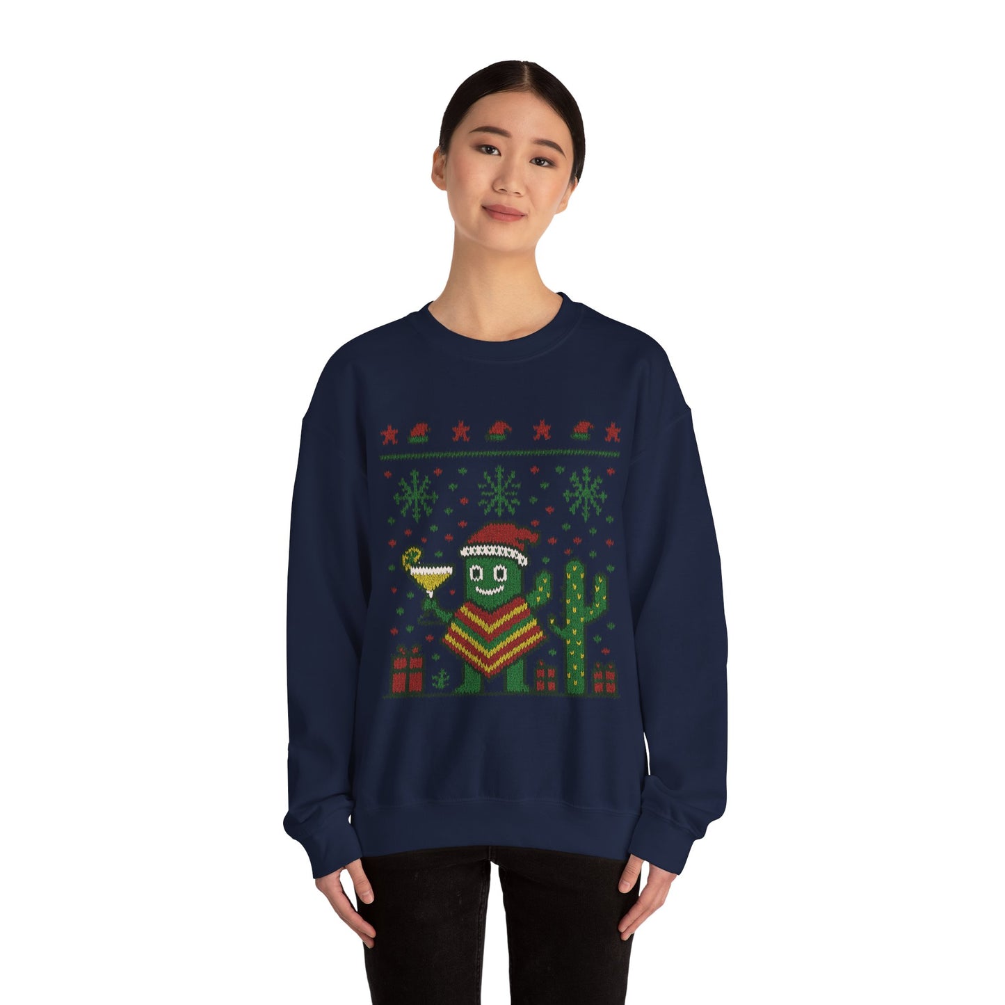 Festive Cactus Christmas Women's Sweatshirt, Funny Santa Hat Holiday Pullover, Women's Heavy Blend™ Crewneck Sweatshirt
