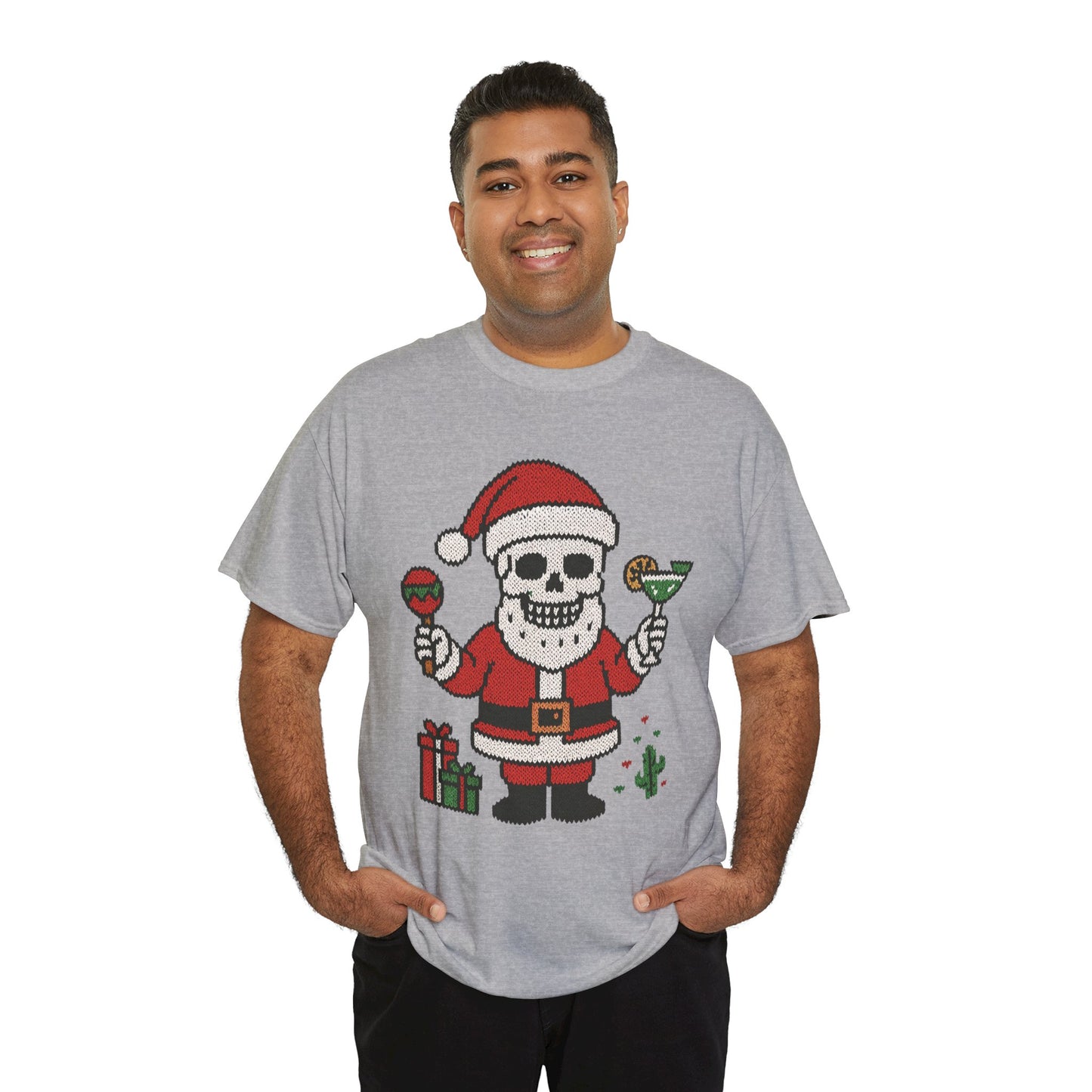Funny Santa Skull Christmas Men's Shirt, Holiday Margarita Tee for Men