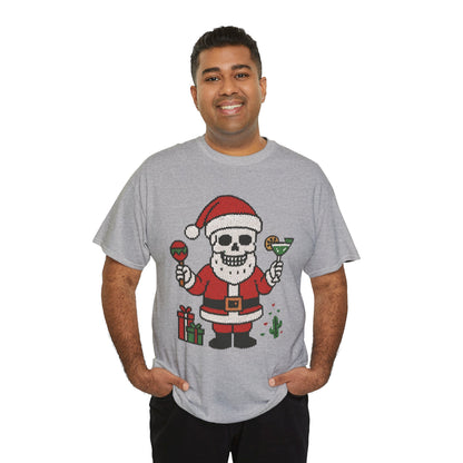 Funny Santa Skull Christmas Men's Shirt, Holiday Margarita Tee for Men