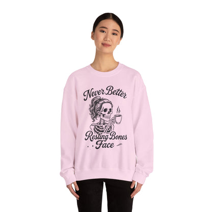 Skull Coffee Lovers Crewneck Sweatshirt, Womens, Perfect for Halloween, Cozy Outfit, Gift for Friends, Relaxing Days, Coffee Enthusiasts
