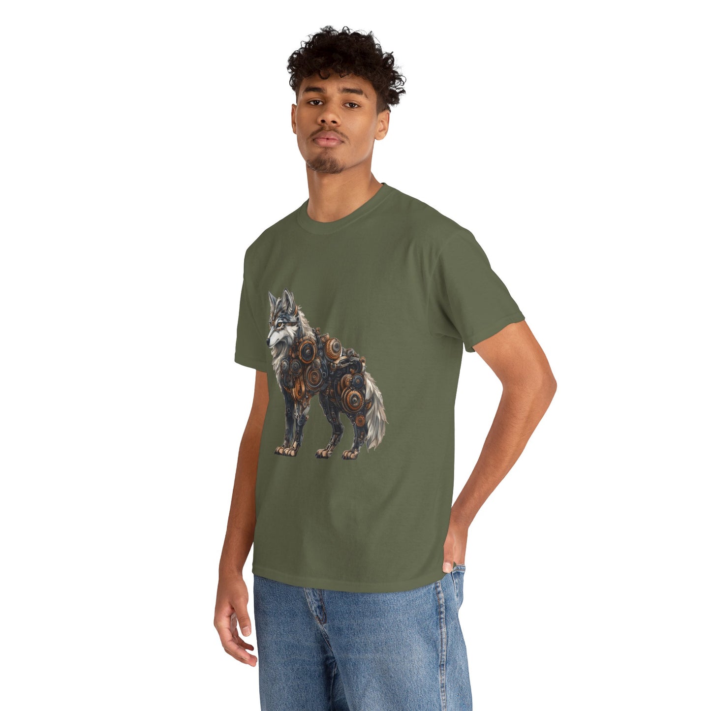 Steampunk Wolf Tee, Mechanical Wolf T-Shirt, Unisex Heavy Cotton Shirt, Graphic T-Shirt, Unique Design,Futuristic Animal Lover Gift Shirt