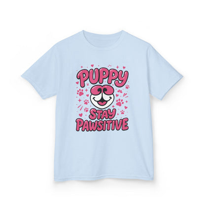 Puppy Stay Pawsitive Youth T-Shirt - Cute Positive Dog Shirt for Teens - Fun Puppy Paw Graphic Kids Tee, Kids Gift, Pet Lover Shirt