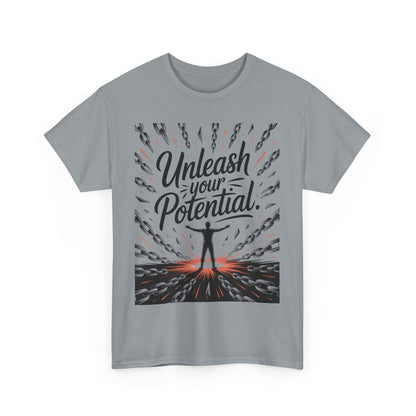 Inspiring Men's Heavy Cotton Tee, "Unleash Your Potential" Motivation Shirt, Gift for Graduates, Personal Growth Apparel, Casual Wear