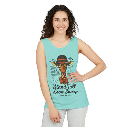 Giraffe Inspirational Tank Top, Stand Tall Look Sharp Shirt, Unisex Summer Apparel, Cute Animal Gift, Zoo Lover's Fashion