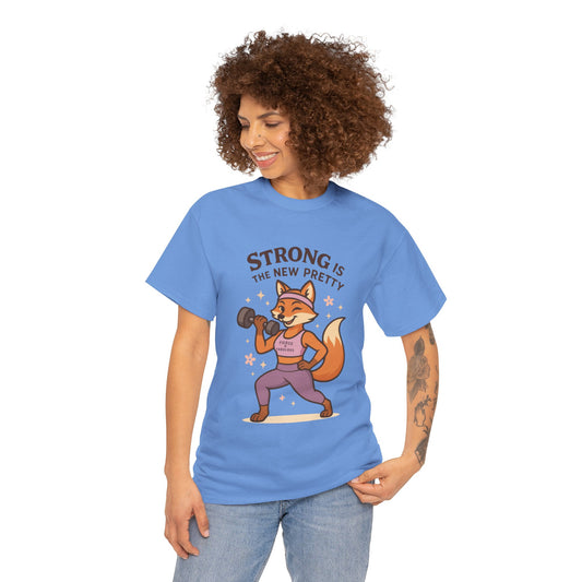 Strong is the New Pretty Tee, Inspirational T-Shirt, Fitness Apparel, Gift for Her, Motivational Top, Cute Fox Design, Womens Gym T-Shirt