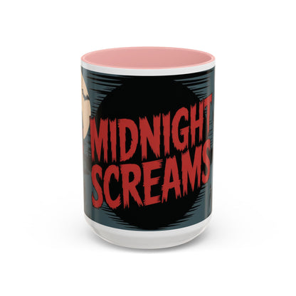 Midnight Screams Mug, Retro Horror Movie Poster Coffee Cup, Gothic Halloween Gift for Horror Lovers, Accent Coffee Mug (11, 15oz)