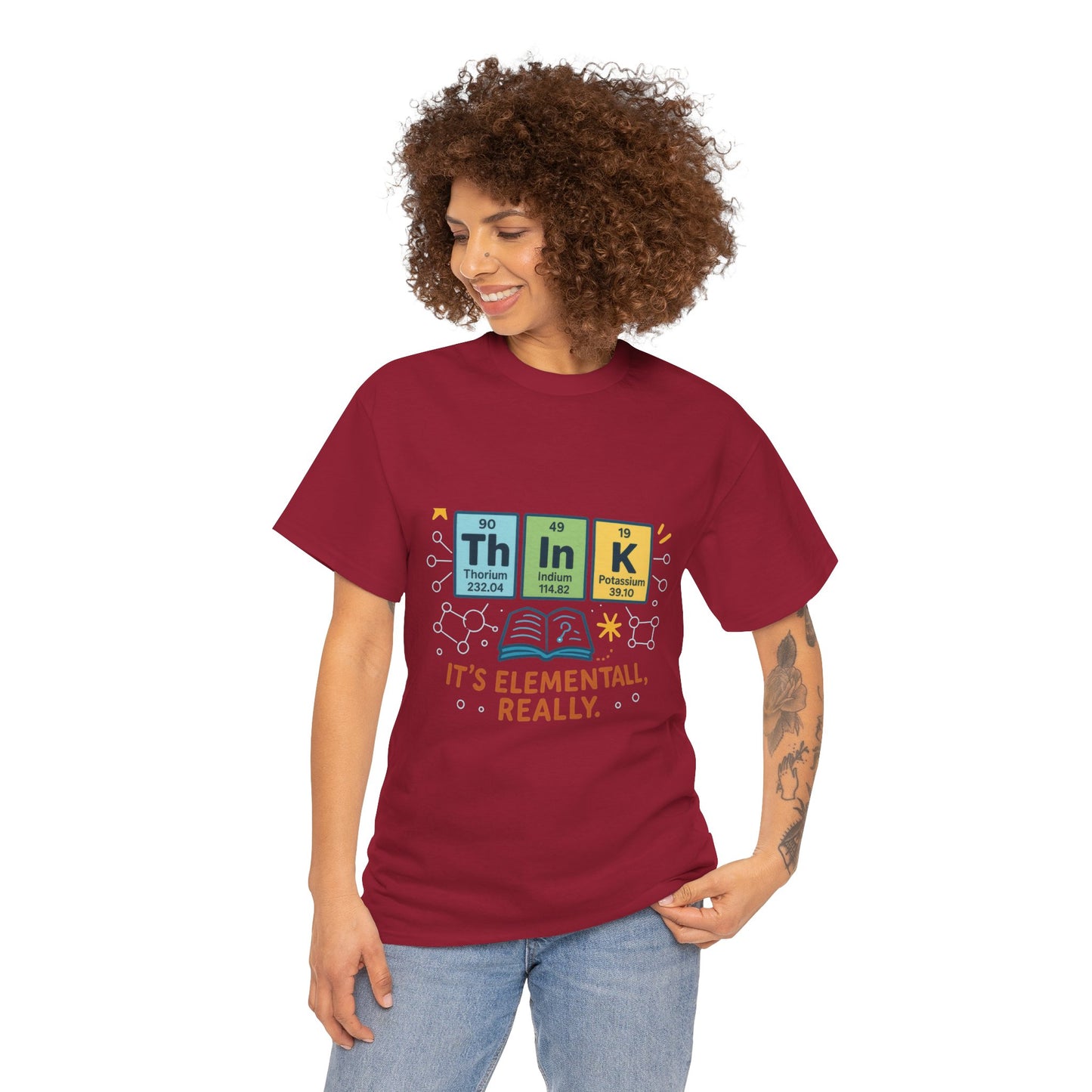 Smart Womens Science T-Shirt, THINK Periodic Table Tee, Funny Elemental Nerd Gift for Her, Graphic Tee for Science Lovers