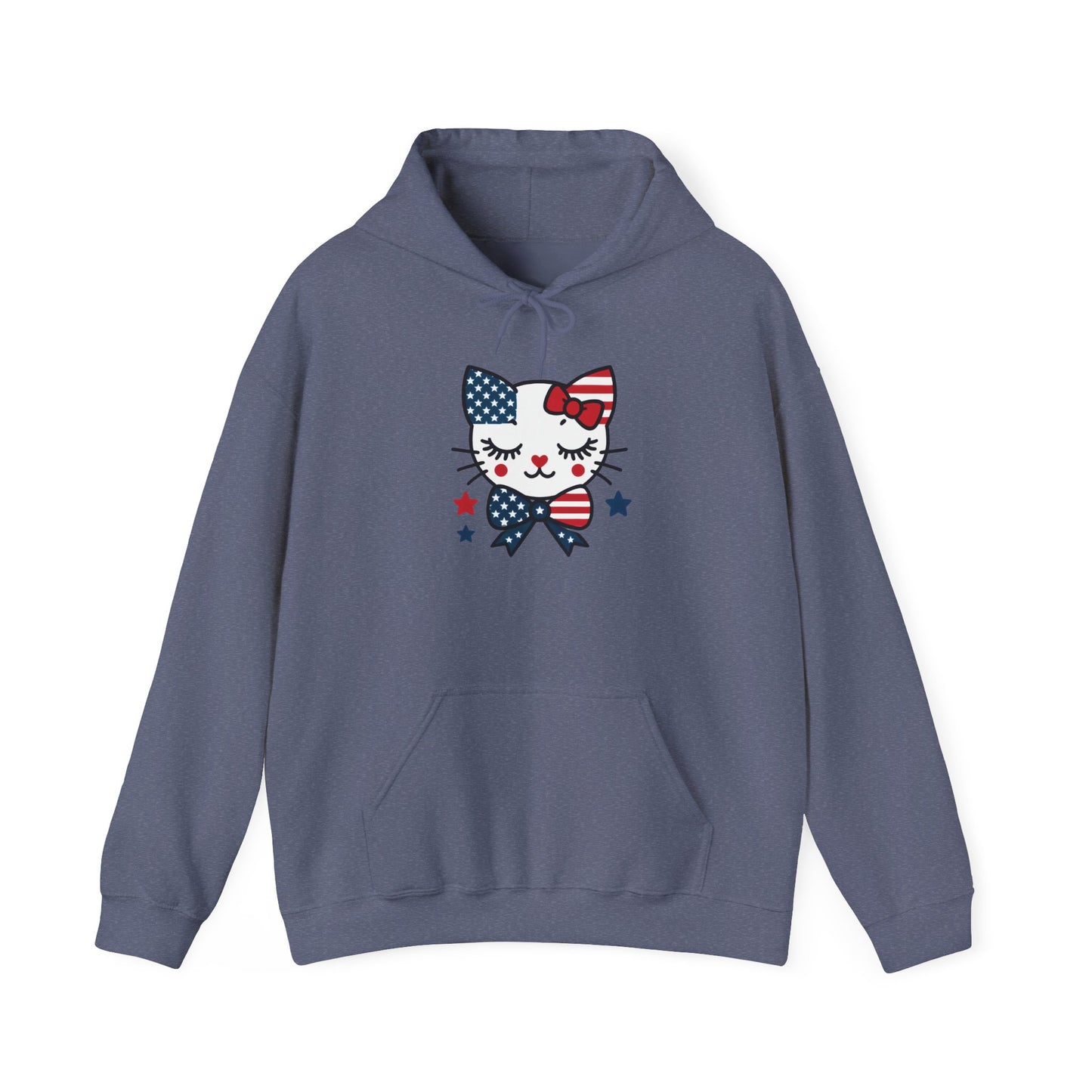 Cute Cat Patriot Women's Hoodie, Women's Heavy Blend Sweatshirt, Gift for Cat Lovers, 4th of July Apparel, Perfect for Independence Day