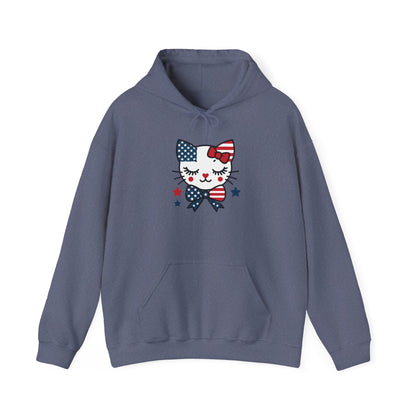 Cute Cat Patriot Women's Hoodie, Women's Heavy Blend Sweatshirt, Gift for Cat Lovers, 4th of July Apparel, Perfect for Independence Day