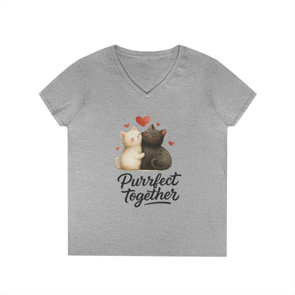 Cute Cat Love V-Neck T-Shirt, Animal Lover Gift, Valentine's Day Shirt, Cat Mom Gift, Cute Graphic Tee