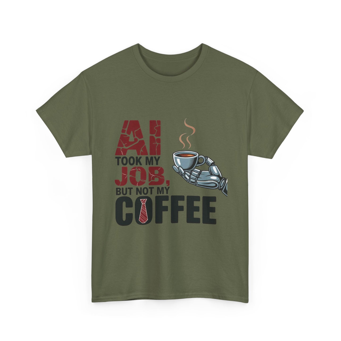 Men's AI Coffee T-Shirt, Funny Robot Humor Graphic Tee, Geek Job Joke Shirt for Him, Men's Heavy Cotton Tee, Sarcastic Work Shirt