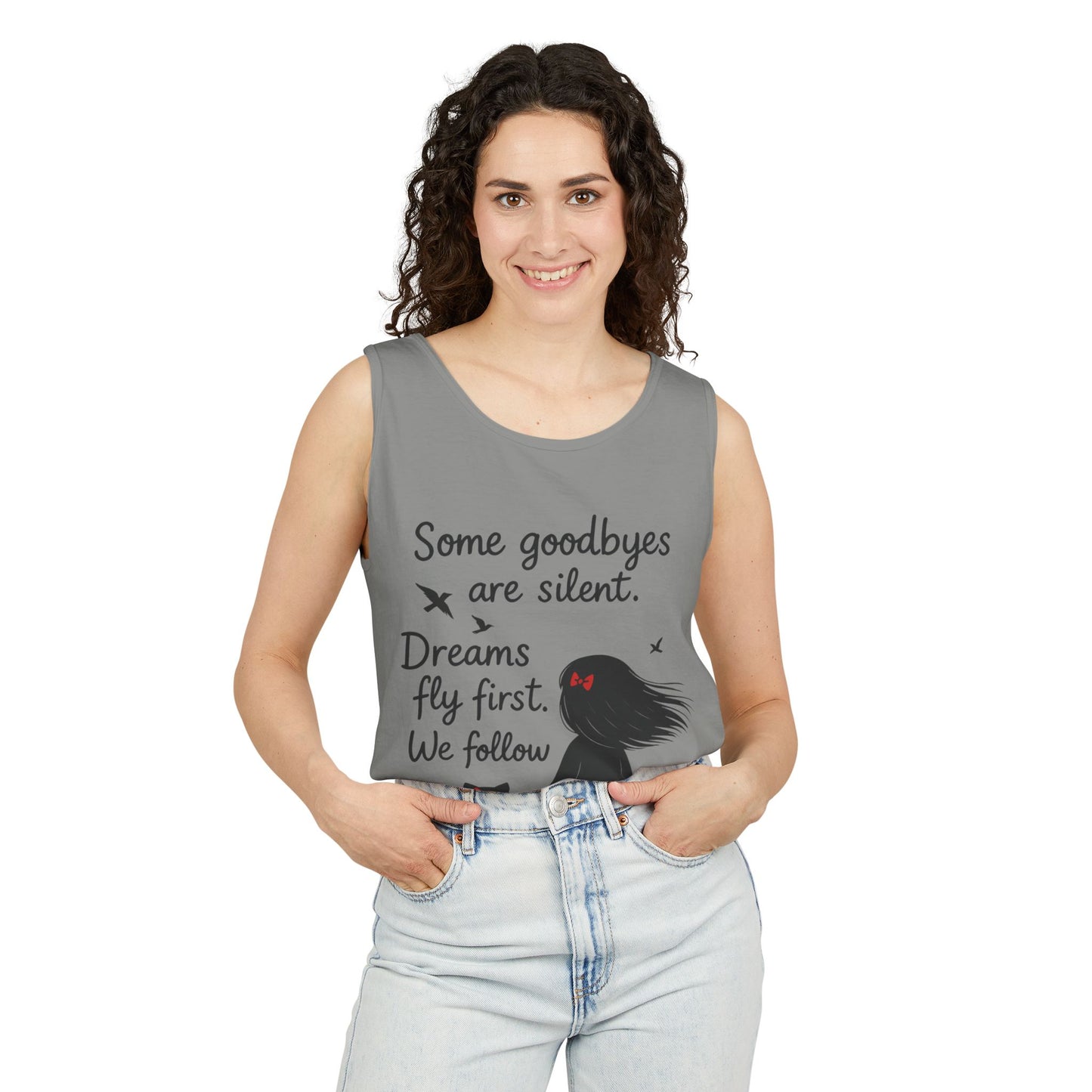Minimalist Tank Top, Womens Tank, Girl & Cat Art Print, Emotional Lightweight Summer Shirt,  Inspirational Apparel, Cat Lover Gift