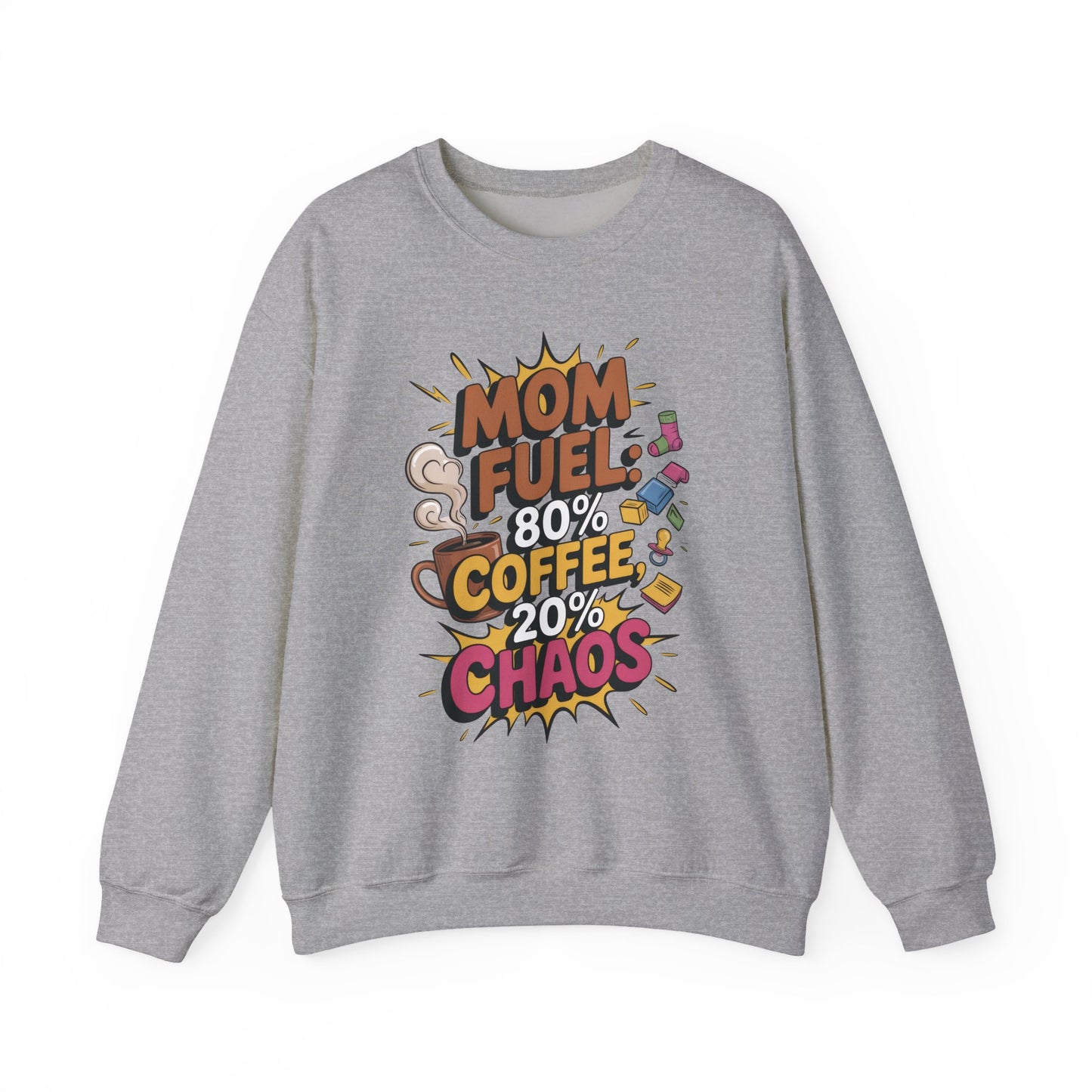 Funny Mom Fuel Sweatshirt, Perfect Gift for Moms, Chaos & Caffeine, Mother's Day Apparel, Funny Tired Mom Life Sweatshirt, Coffee Loving Mom