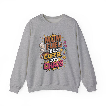Funny Mom Fuel Sweatshirt, Perfect Gift for Moms, Chaos & Caffeine, Mother's Day Apparel, Funny Tired Mom Life Sweatshirt, Coffee Loving Mom