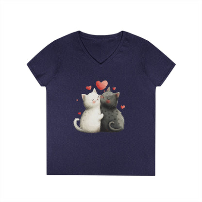 Cute Cat Love V-Neck T-Shirt, Animal Lover Gift, Valentine's Day Shirt, Cat Mom Gift, Cute Graphic Tee