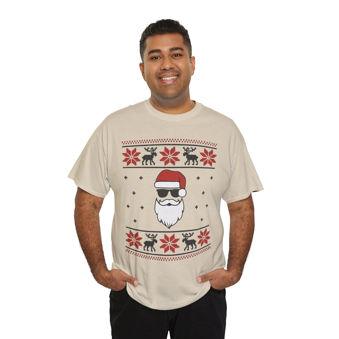 Cool Santa Men's T-Shirt, Funny Christmas Tee, Retro Knit Pattern Holiday Shirt