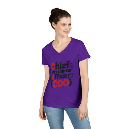 Ladies' V-Neck T-Shirt, Women's COO T-Shirt, Chief Overthinker Officer Funny Graphic Tee, Sarcastic Work Shirt
