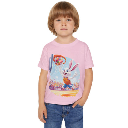 Basketball Bunny Easter Toddler T-Shirt - Cute Bunny Dunking Egg Ball, Fun Spring Sports Tee for Kids, Holiday Gift Idea,  Easter Gift