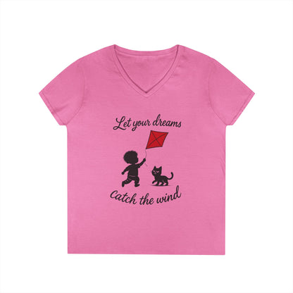 Cat Lover Girls' V-Neck T-Shirt, Gift for Birthday, Cat Lover T-Shirt, Cat Mom Gift, Gift for Kids and Animal Lovers