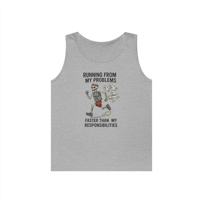 Skeleton Runner Tank for Men, Undead Jogging Club Tee, Halloween T-Shirt, Gift for Runners, Anxiety Humor Gift,  Funny Graphic Tank Top