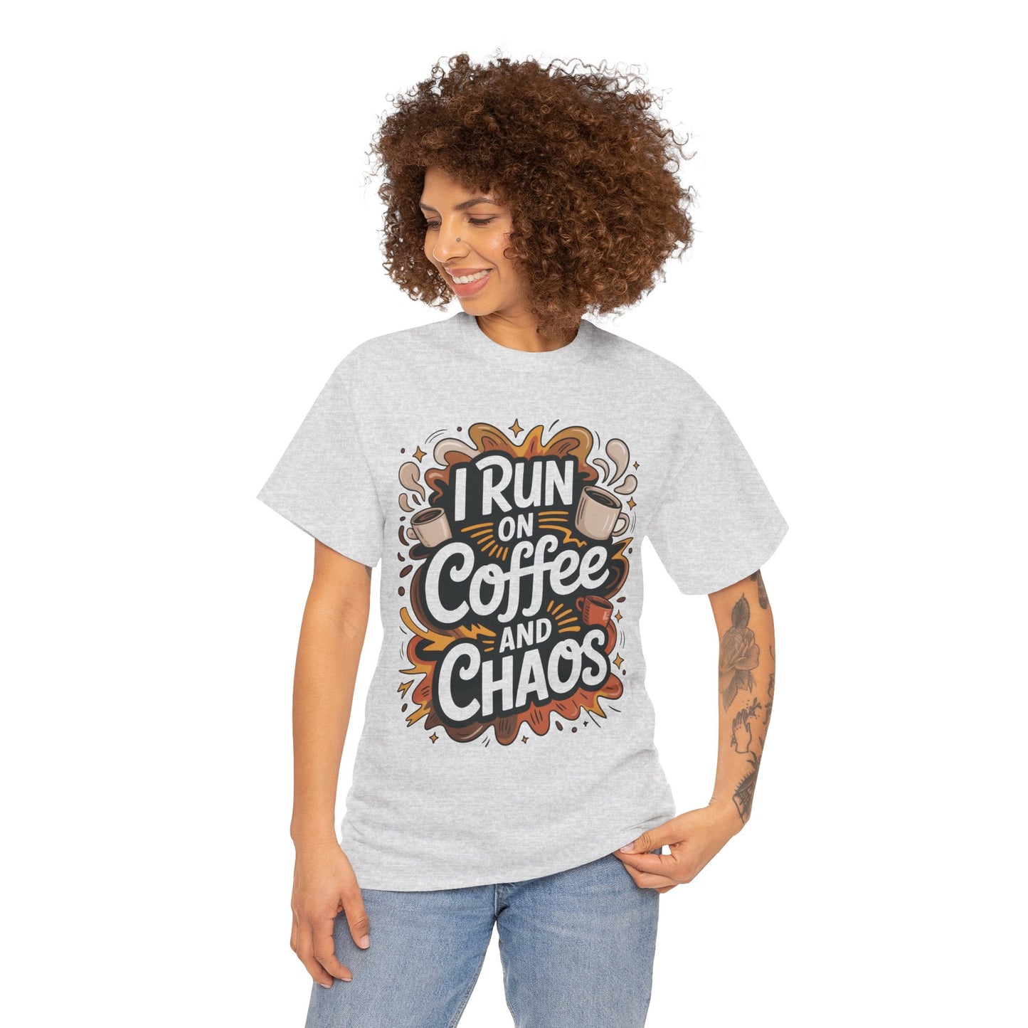 Run on Coffee and Chaos Tee, Unisex Cotton T-Shirt, Coffee Lover Gift, Casual Wear, Perfect for Relaxing Days
