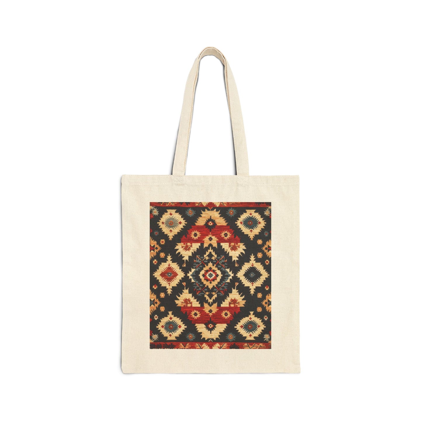 Bohemian Cotton Canvas Tote Bag, Reusable Shopping Bag, Gift for Her, Beach Bag, Travel Companion, Traditional Turkish Carpet Pattern