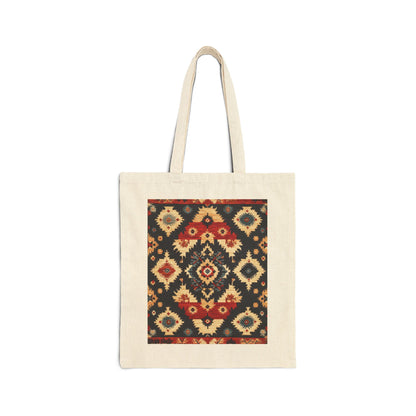 Bohemian Cotton Canvas Tote Bag, Reusable Shopping Bag, Gift for Her, Beach Bag, Travel Companion, Traditional Turkish Carpet Pattern