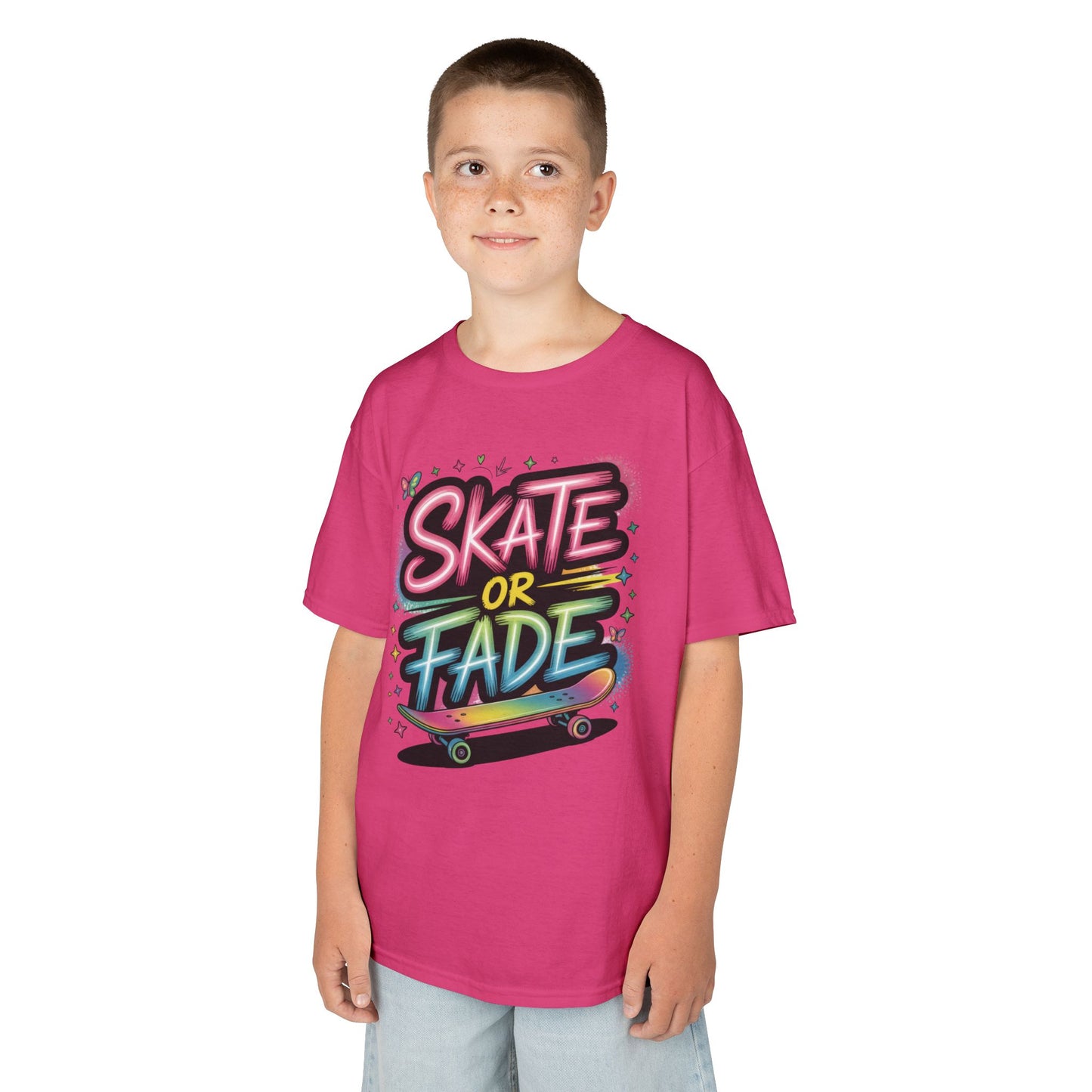 Skate Or Fade Girls Shirt, Colorful Graffiti Skateboarding Tee, Kids Heavy Cotton™ Tee