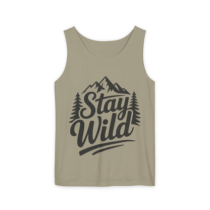 Stay Wild Garment-Dyed Mens Tank Top, Boho Summer Top, Adventure Shirt, Nature Lover Apparel, Gift for Hikers, Outdoor Clothing