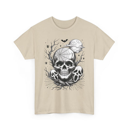Men's Gothic Skull T-Shirt, Halloween Graphic Tee, Spider Web & Moon Horror Shirt, Spooky Skull Graphic Top for Him