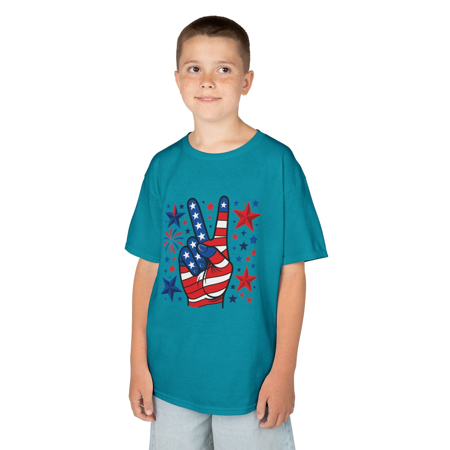 Kids Peace Sign Tee, Patriotic Children's T-Shirt, Americana Style Tee, July 4th Outfit, Independence Day Gift, Star-Spangled Shirt