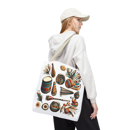 Boho Tribal Music Tote Bag, Ethnic Percussion Instrument Art, Festival Vibes, Shopping Bag, Bohemian Tote, Weekender Bag, Beach Bag, Large Canvas Bag